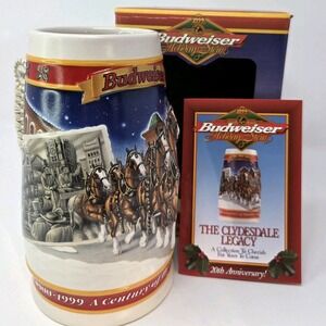 Budweiser Holiday Stein 1999 "A CENTURY OF TRADITION" 20th Anniversary NIB W/COA